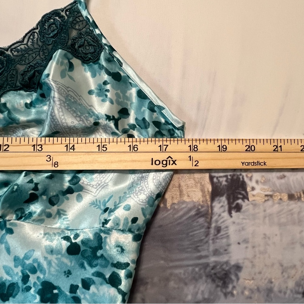 SECRET TREASURES Floral Slip Dress Lace Satin Chemise Antique Teal‎ Blue Size L - Picture 14 of 16